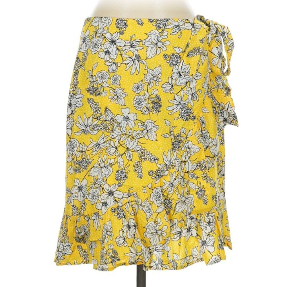 NEW NWT Yellow Floral & Polka Dot Sz 14 Ruffled Mock Wraparound Mini Skirt MIXIT